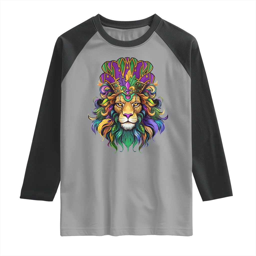 Mardi Gras Raglan Shirt Pride Lion With Jester Hat Fat Tuesday Festival