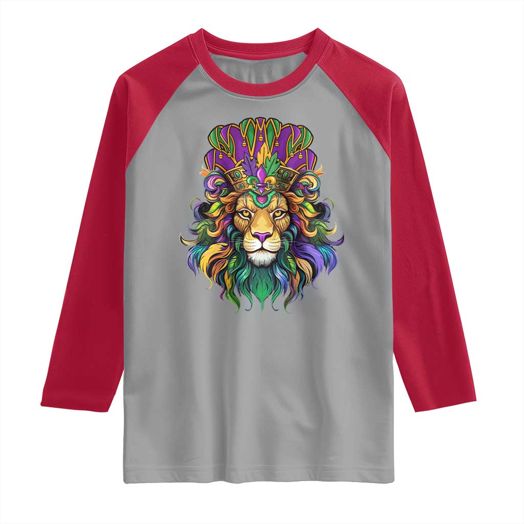 Mardi Gras Raglan Shirt Pride Lion With Jester Hat Fat Tuesday Festival