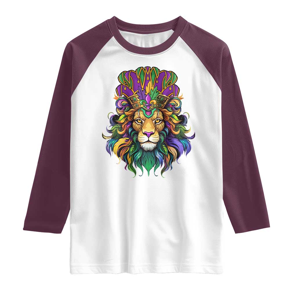 Mardi Gras Raglan Shirt Pride Lion With Jester Hat Fat Tuesday Festival