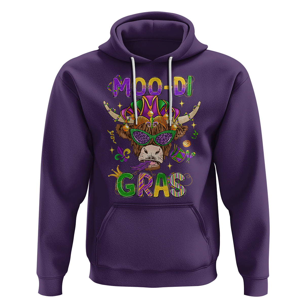 Mardi Gras Hoodie Moo-di Bead Heifer Cow Fat Tuesday Festival - Wonder Print Shop