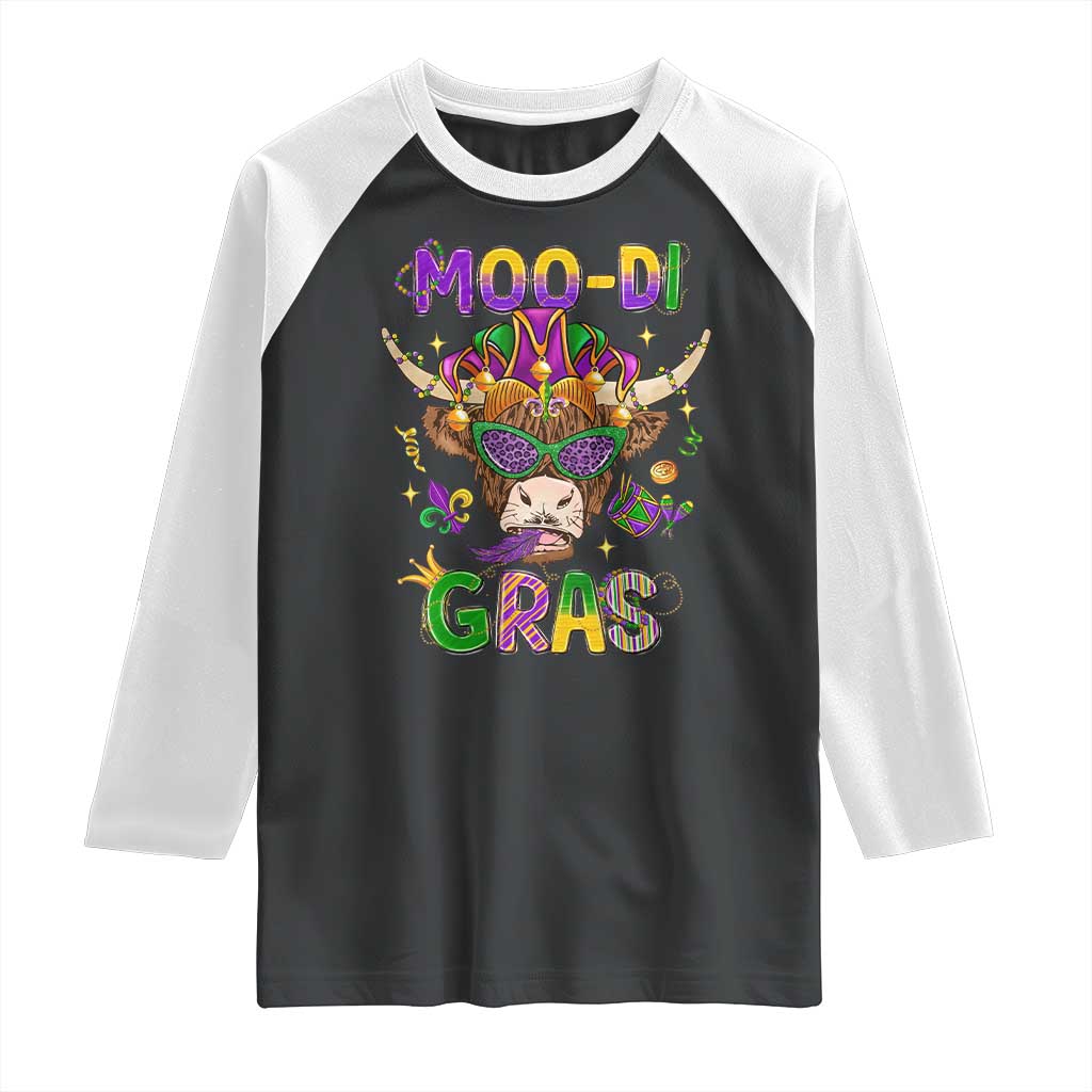 Mardi Gras Raglan Shirt Moo-di Bead Heifer Cow Fat Tuesday Festival