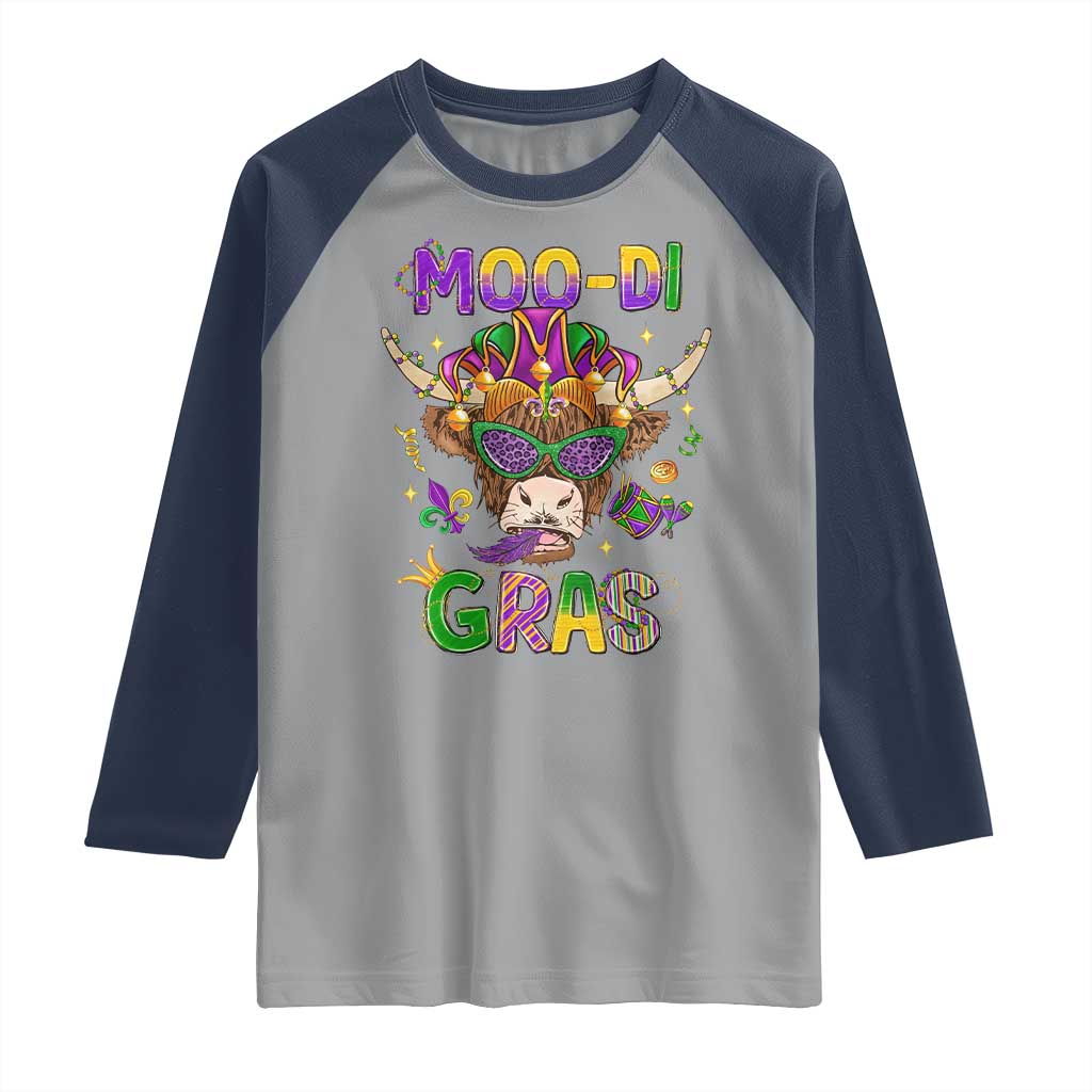Mardi Gras Raglan Shirt Moo-di Bead Heifer Cow Fat Tuesday Festival