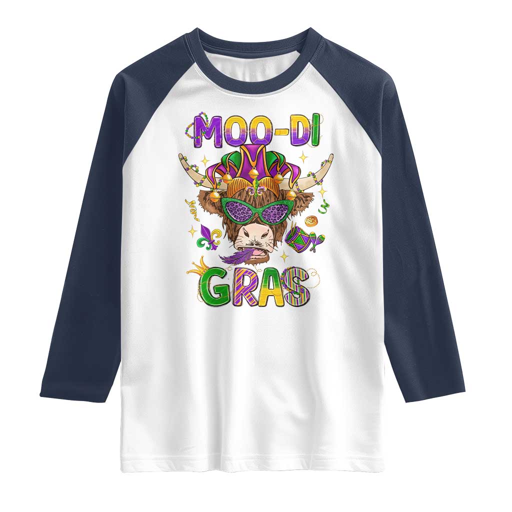 Mardi Gras Raglan Shirt Moo-di Bead Heifer Cow Fat Tuesday Festival