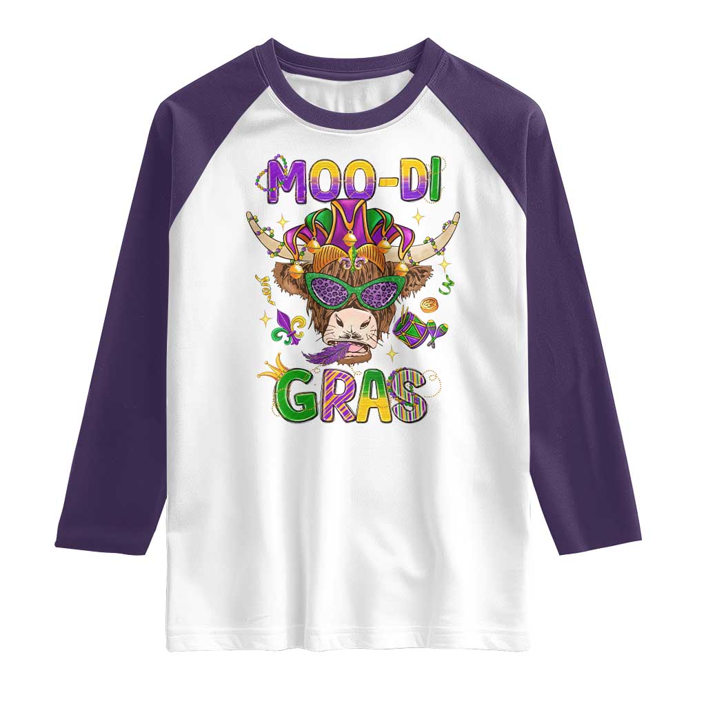 Mardi Gras Raglan Shirt Moo-di Bead Heifer Cow Fat Tuesday Festival