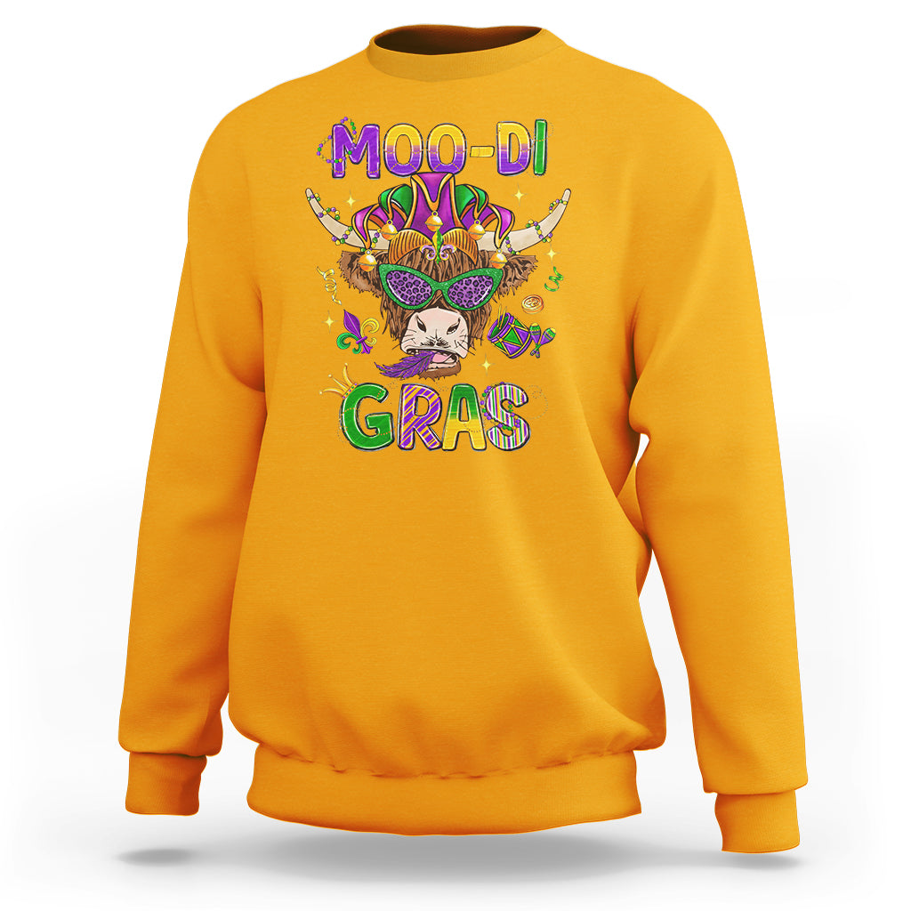 Mardi Gras Sweatshirt Moo-di Bead Heifer Cow Fat Tuesday Festival - Wonder Print Shop