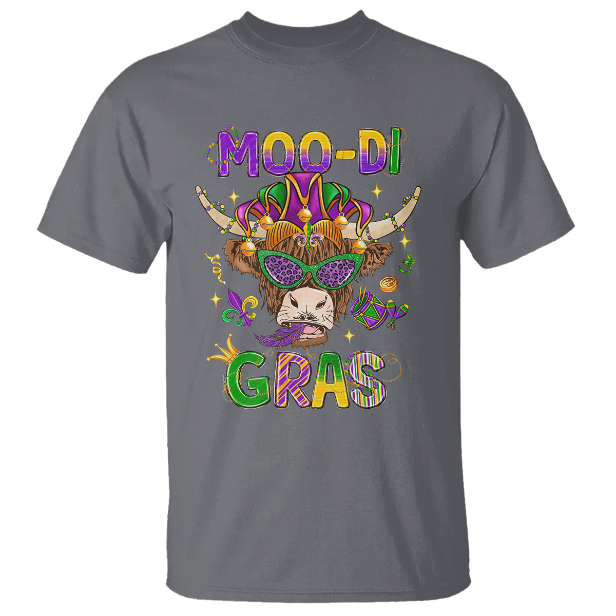 Mardi Gras T Shirt Moo-di Bead Heifer Cow Fat Tuesday Festival - Wonder Print Shop