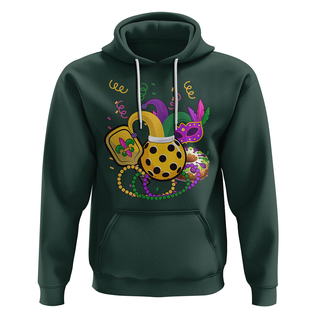 Mardi Gras Pickleball Jester Hat Beads Hoodie - Wonder Print Shop