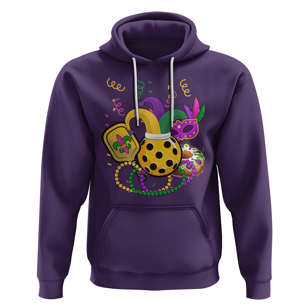 Mardi Gras Pickleball Jester Hat Beads Hoodie - Wonder Print Shop