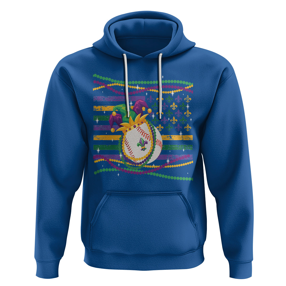 Mardi Gras Baseball Jester Hat Beads Flag Hoodie - Wonder Print Shop