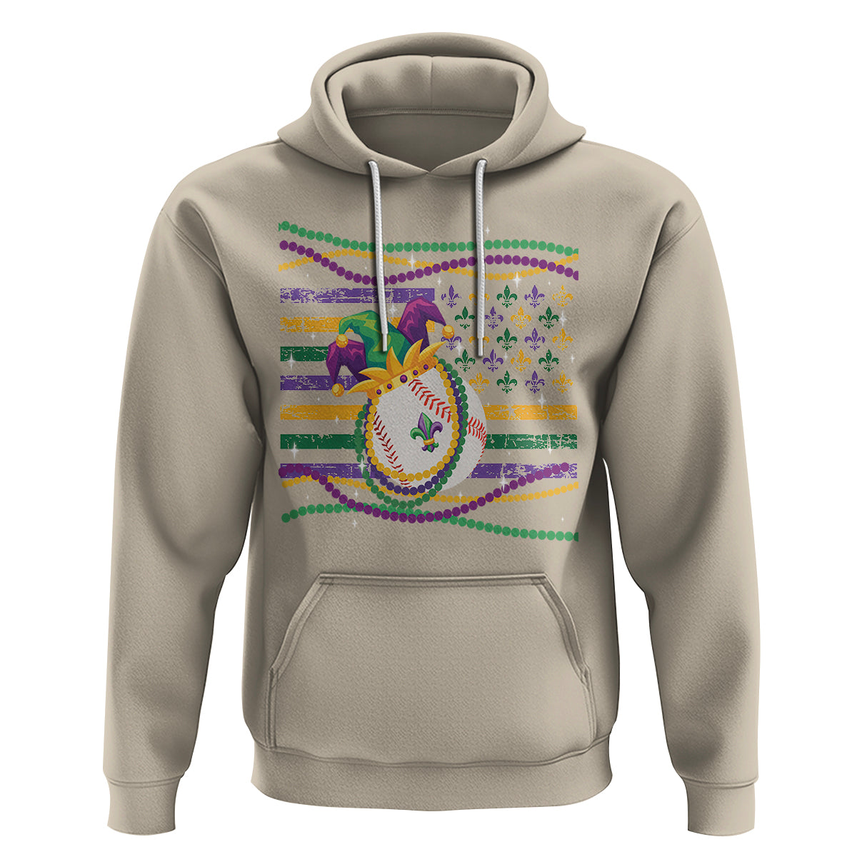 Mardi Gras Baseball Jester Hat Beads Flag Hoodie - Wonder Print Shop