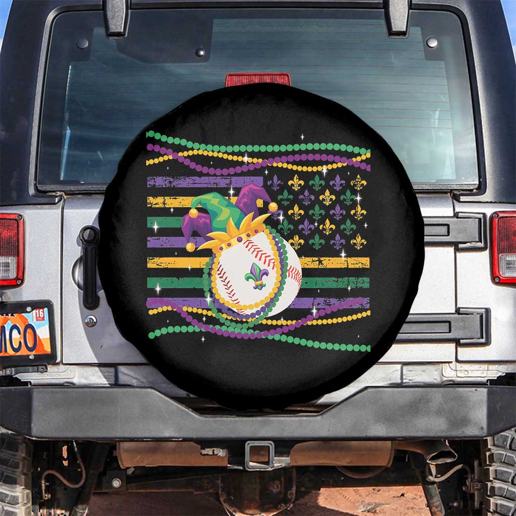 Mardi Gras Baseball Jester Hat Beads Flag Spare Tire Cover