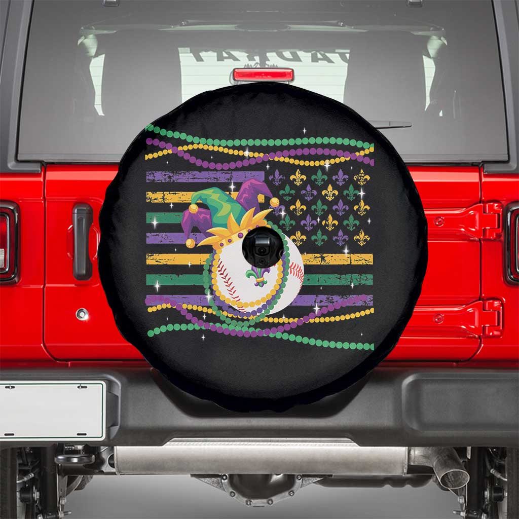 Mardi Gras Baseball Jester Hat Beads Flag Spare Tire Cover