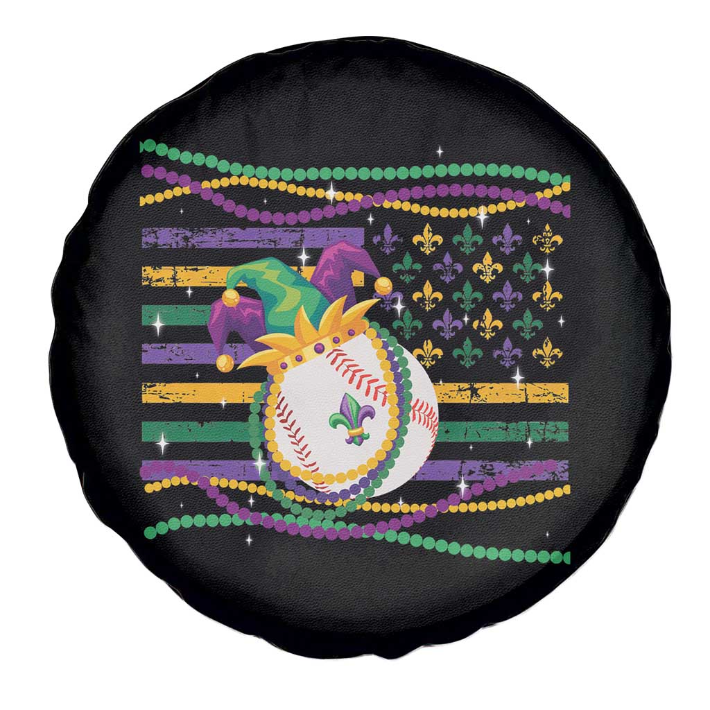 Mardi Gras Baseball Jester Hat Beads Flag Spare Tire Cover