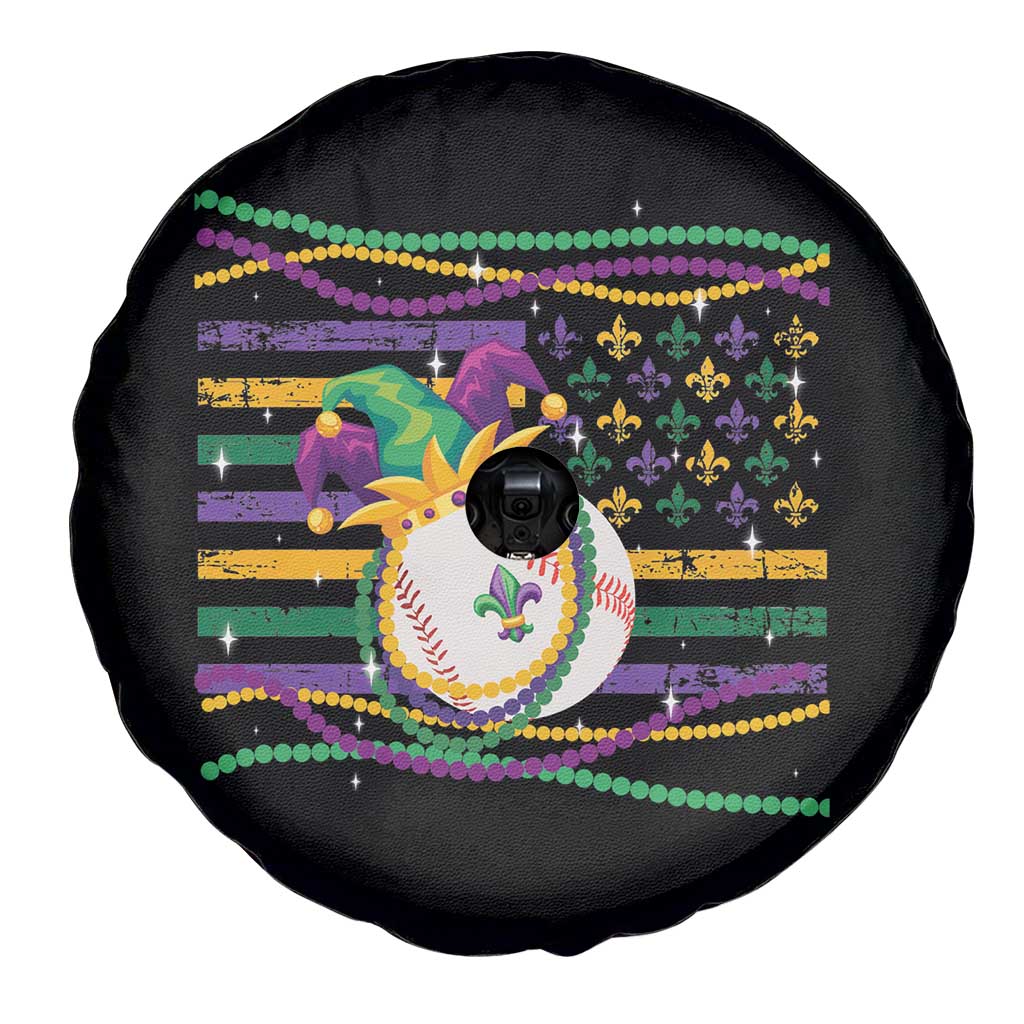 Mardi Gras Baseball Jester Hat Beads Flag Spare Tire Cover