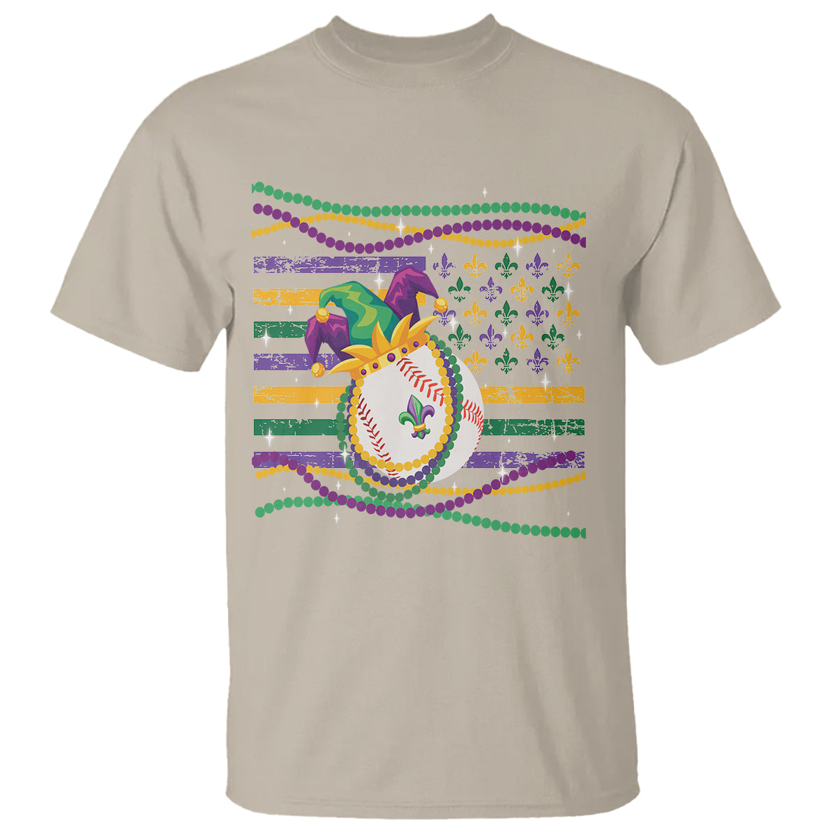 Mardi Gras Baseball Jester Hat Beads Flag T Shirt - Wonder Print Shop