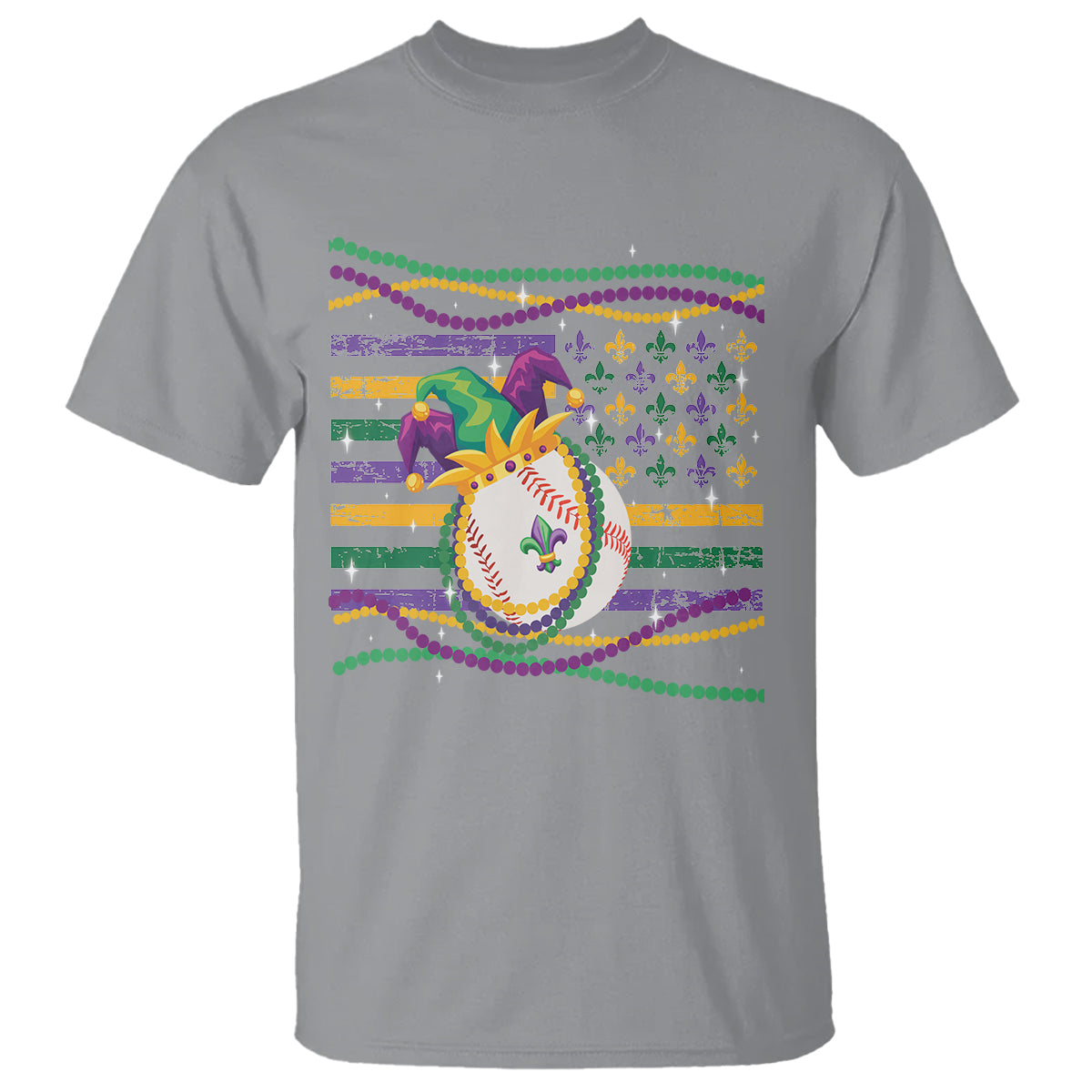 Mardi Gras Baseball Jester Hat Beads Flag T Shirt - Wonder Print Shop
