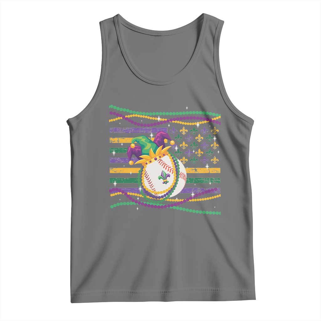 Mardi Gras Baseball Jester Hat Beads Flag Tank Top