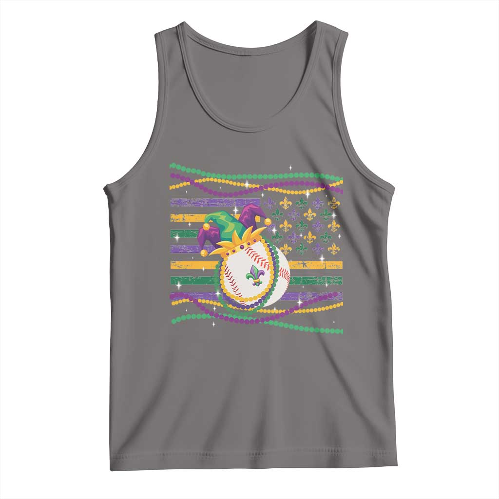Mardi Gras Baseball Jester Hat Beads Flag Tank Top