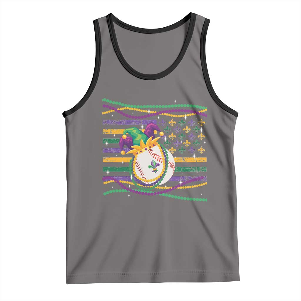 Mardi Gras Baseball Jester Hat Beads Flag Tank Top