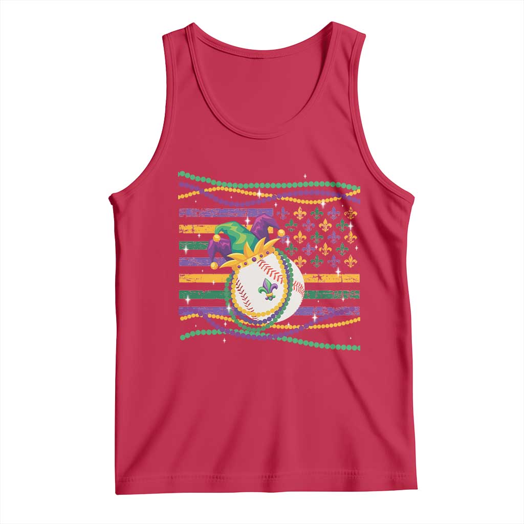 Mardi Gras Baseball Jester Hat Beads Flag Tank Top
