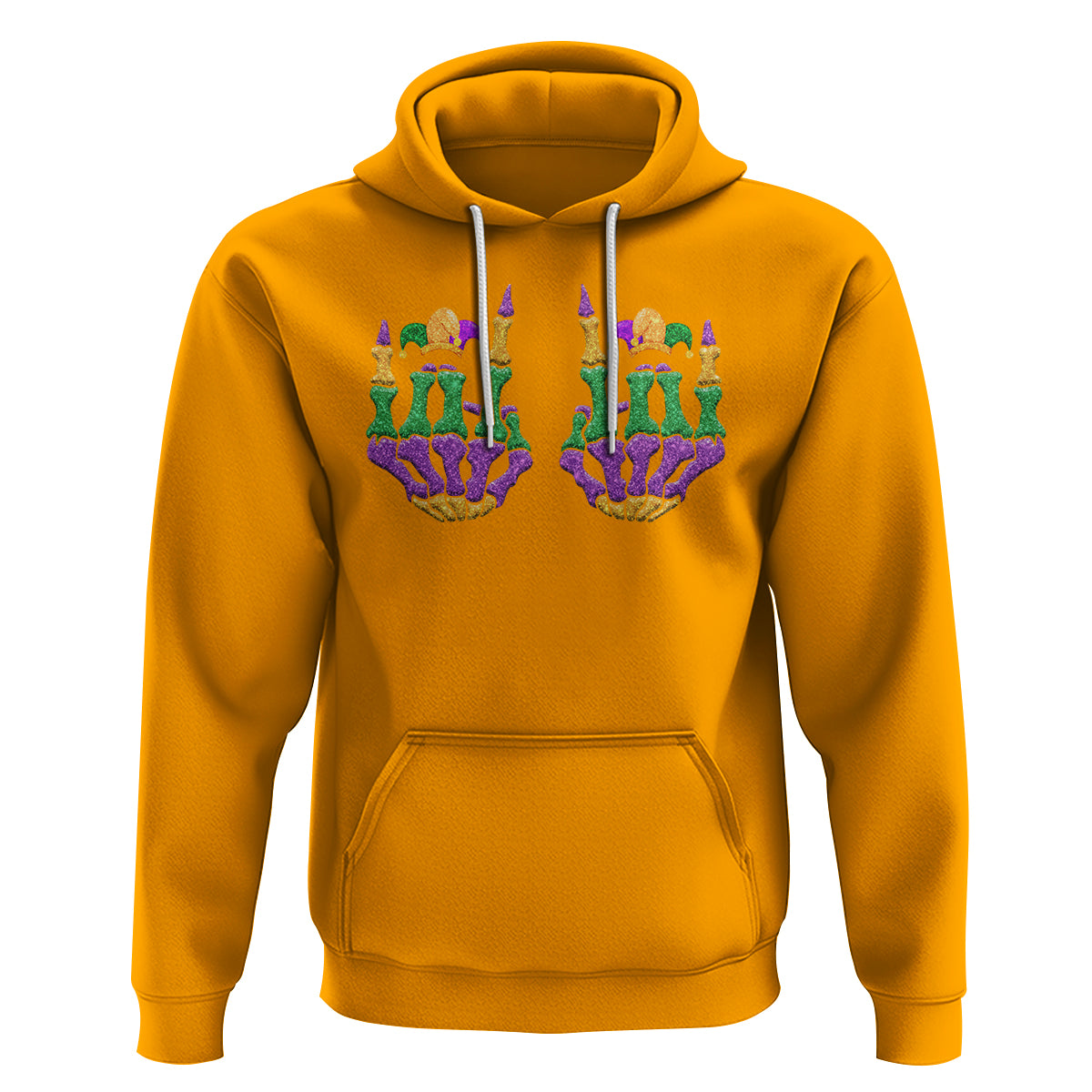 Mardi Gras Hoodie Jester Skeleton Rock Hand Fat Tuesday Festival - Wonder Print Shop