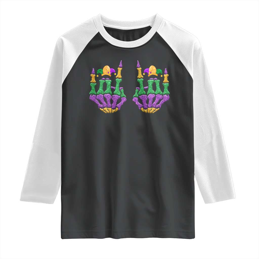 Mardi Gras Raglan Shirt Jester Skeleton Rock Hand Fat Tuesday Festival