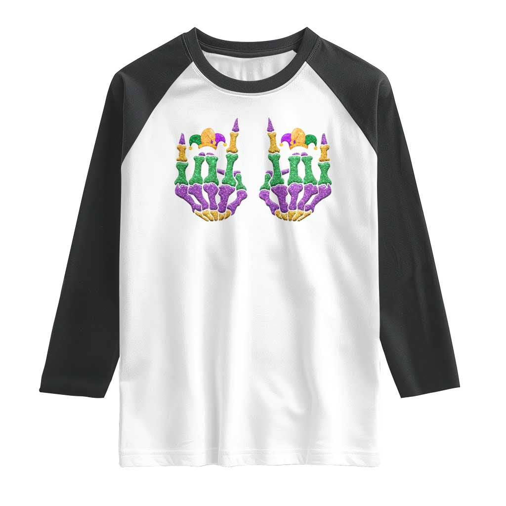Mardi Gras Raglan Shirt Jester Skeleton Rock Hand Fat Tuesday Festival