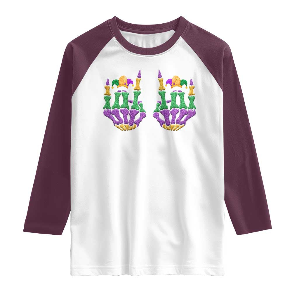 Mardi Gras Raglan Shirt Jester Skeleton Rock Hand Fat Tuesday Festival
