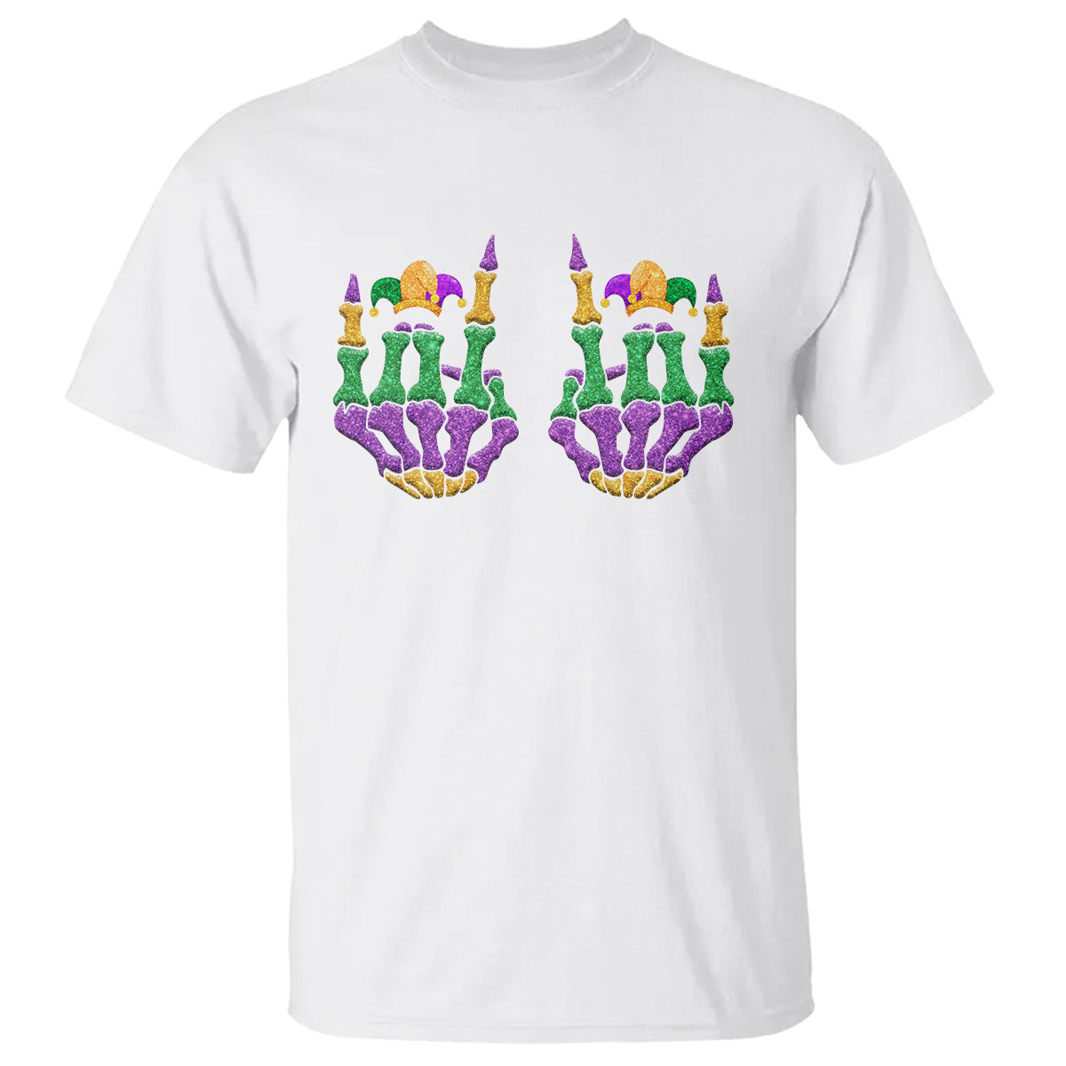 Mardi Gras T Shirt Jester Skeleton Rock Hand Fat Tuesday Festival - Wonder Print Shop