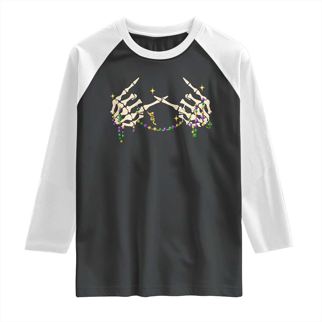 Mardi Gras Raglan Shirt Skeleton Rock Hand Beads Fat Tuesday Festival