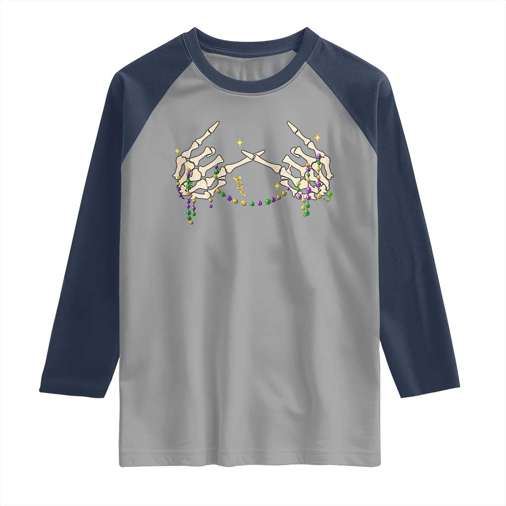 Mardi Gras Raglan Shirt Skeleton Rock Hand Beads Fat Tuesday Festival