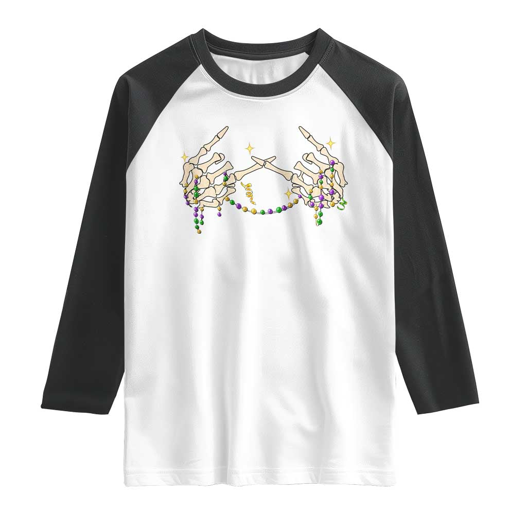 Mardi Gras Raglan Shirt Skeleton Rock Hand Beads Fat Tuesday Festival