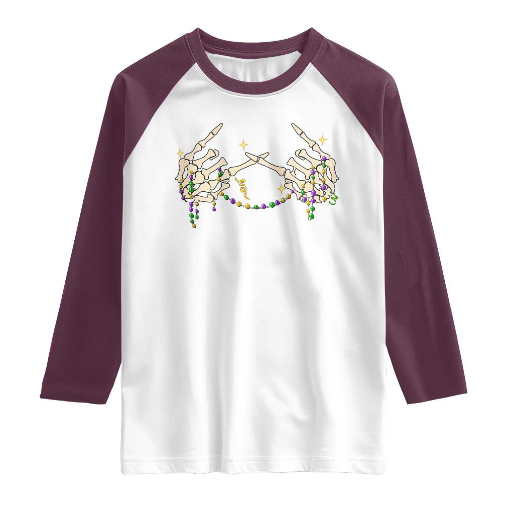 Mardi Gras Raglan Shirt Skeleton Rock Hand Beads Fat Tuesday Festival