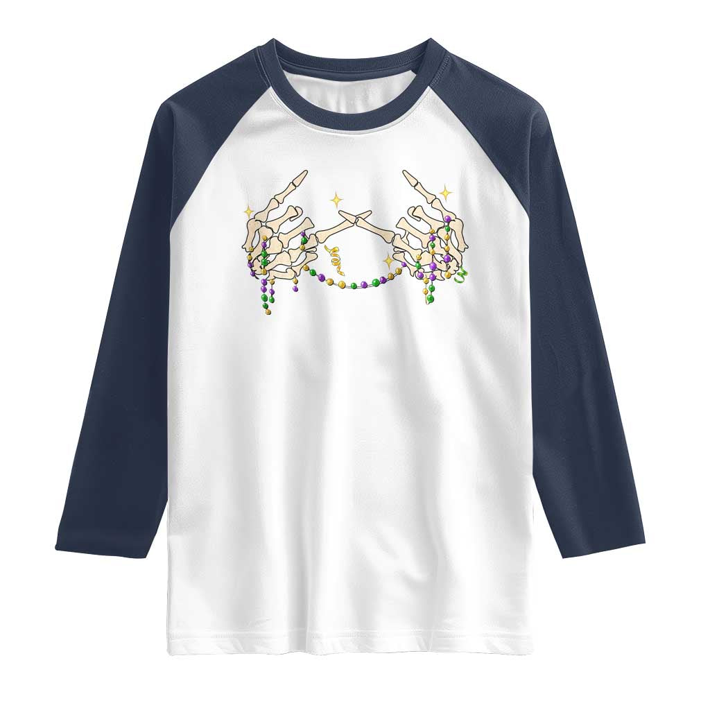 Mardi Gras Raglan Shirt Skeleton Rock Hand Beads Fat Tuesday Festival