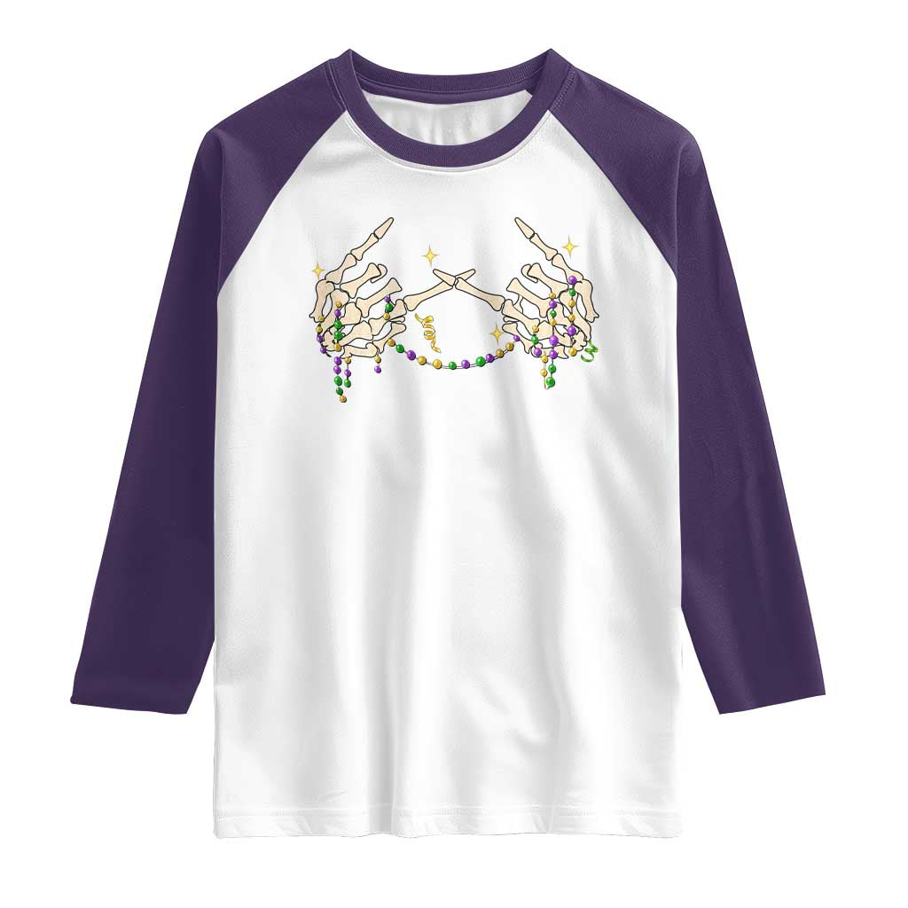 Mardi Gras Raglan Shirt Skeleton Rock Hand Beads Fat Tuesday Festival