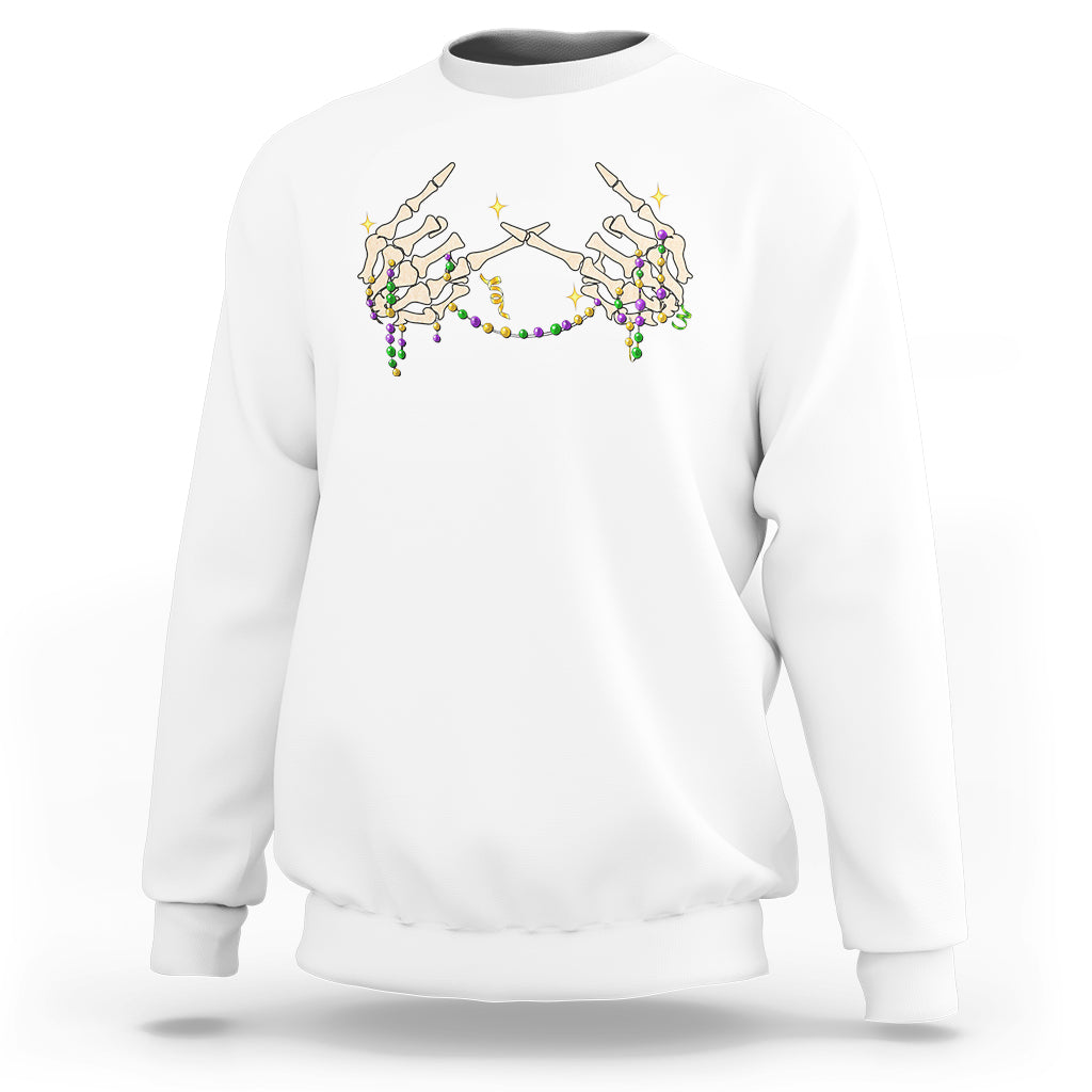 Mardi Gras Sweatshirt Skeleton Rock Hand Beads Fat Tuesday Festival - Wonder Print Shop