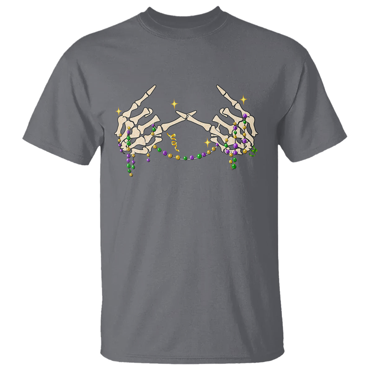 Mardi Gras T Shirt Skeleton Rock Hand Beads Fat Tuesday Festival - Wonder Print Shop