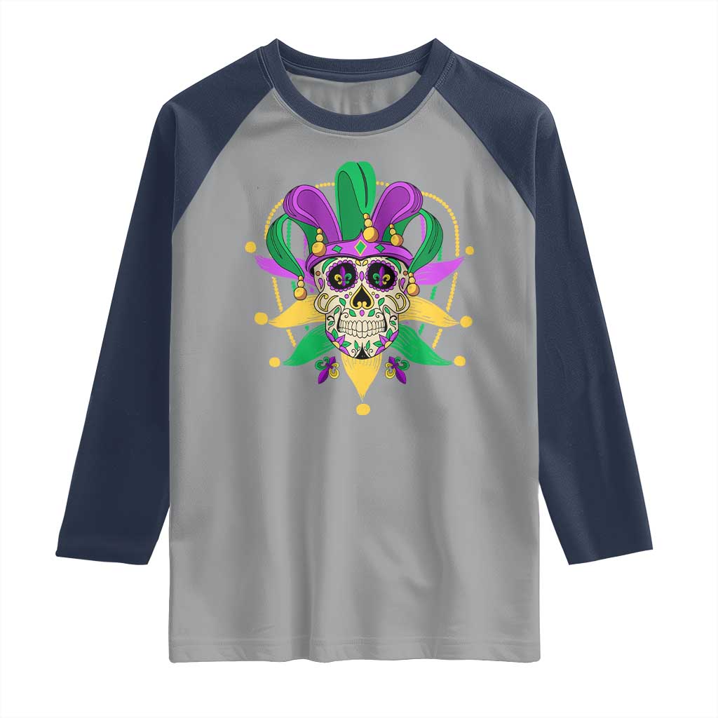 Mardi Gras Funny Sugar Skull Fat Tuesday New Orleans Raglan Shirt
