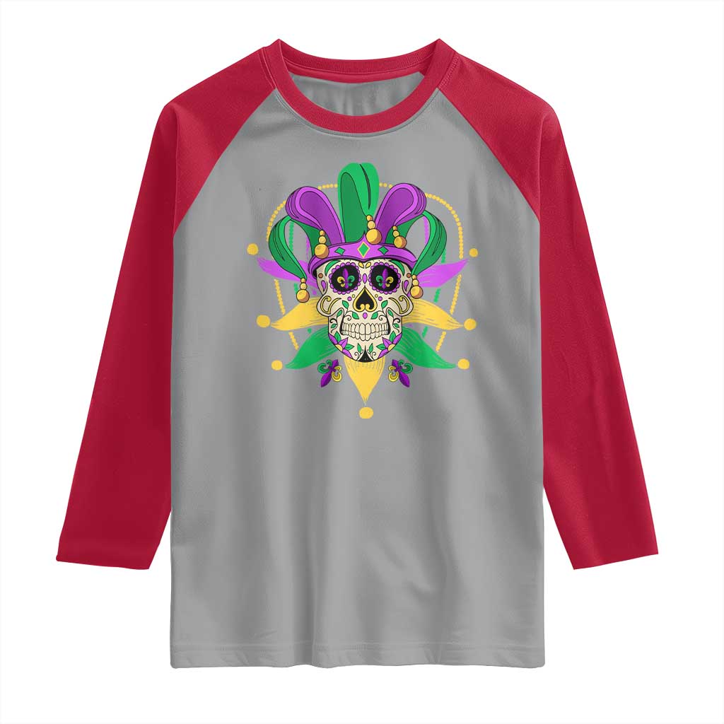 Mardi Gras Funny Sugar Skull Fat Tuesday New Orleans Raglan Shirt