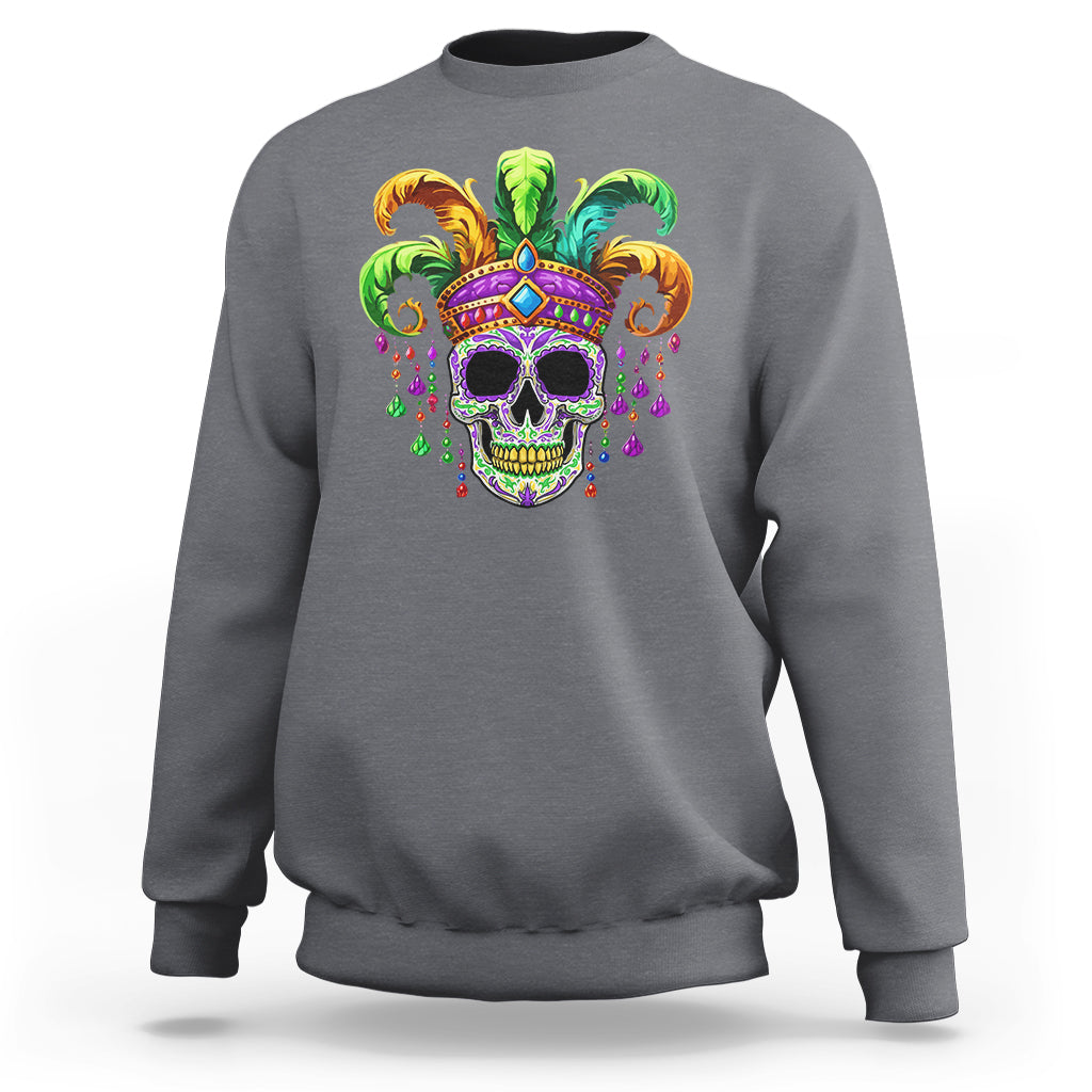 Mardi Gras Beads Sugar Skull Fat Tuesday New Orleans Sweatshirt - Wonder Print Shop