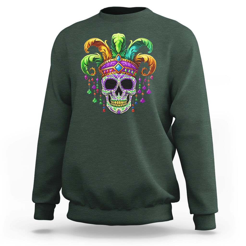 Mardi Gras Beads Sugar Skull Fat Tuesday New Orleans Sweatshirt - Wonder Print Shop