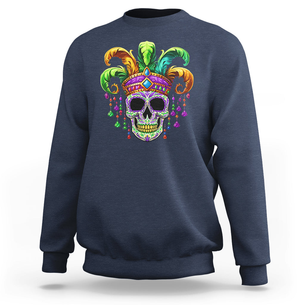 Mardi Gras Beads Sugar Skull Fat Tuesday New Orleans Sweatshirt - Wonder Print Shop