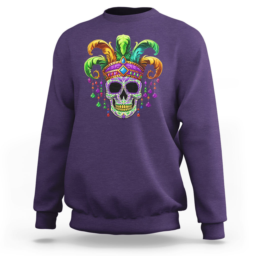 Mardi Gras Beads Sugar Skull Fat Tuesday New Orleans Sweatshirt - Wonder Print Shop