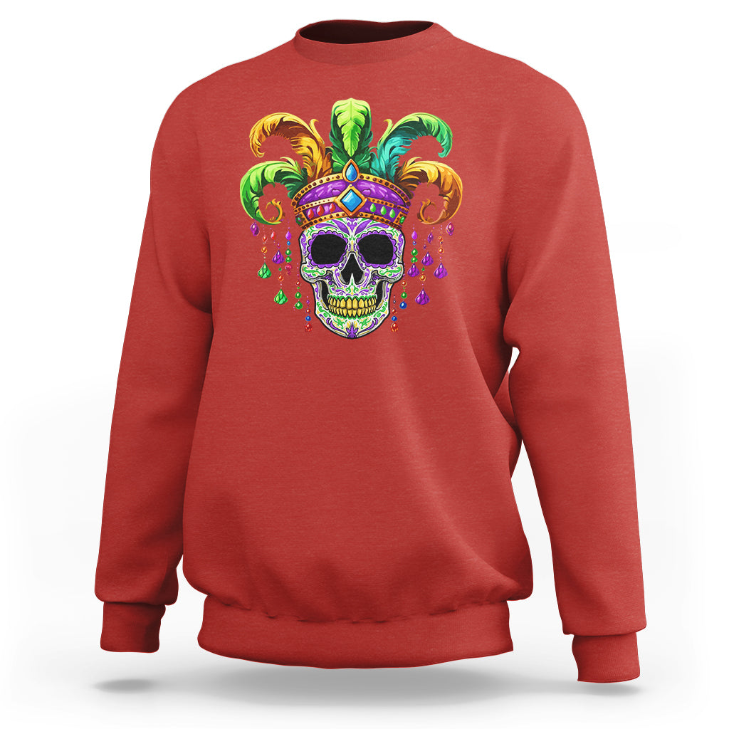 Mardi Gras Beads Sugar Skull Fat Tuesday New Orleans Sweatshirt - Wonder Print Shop