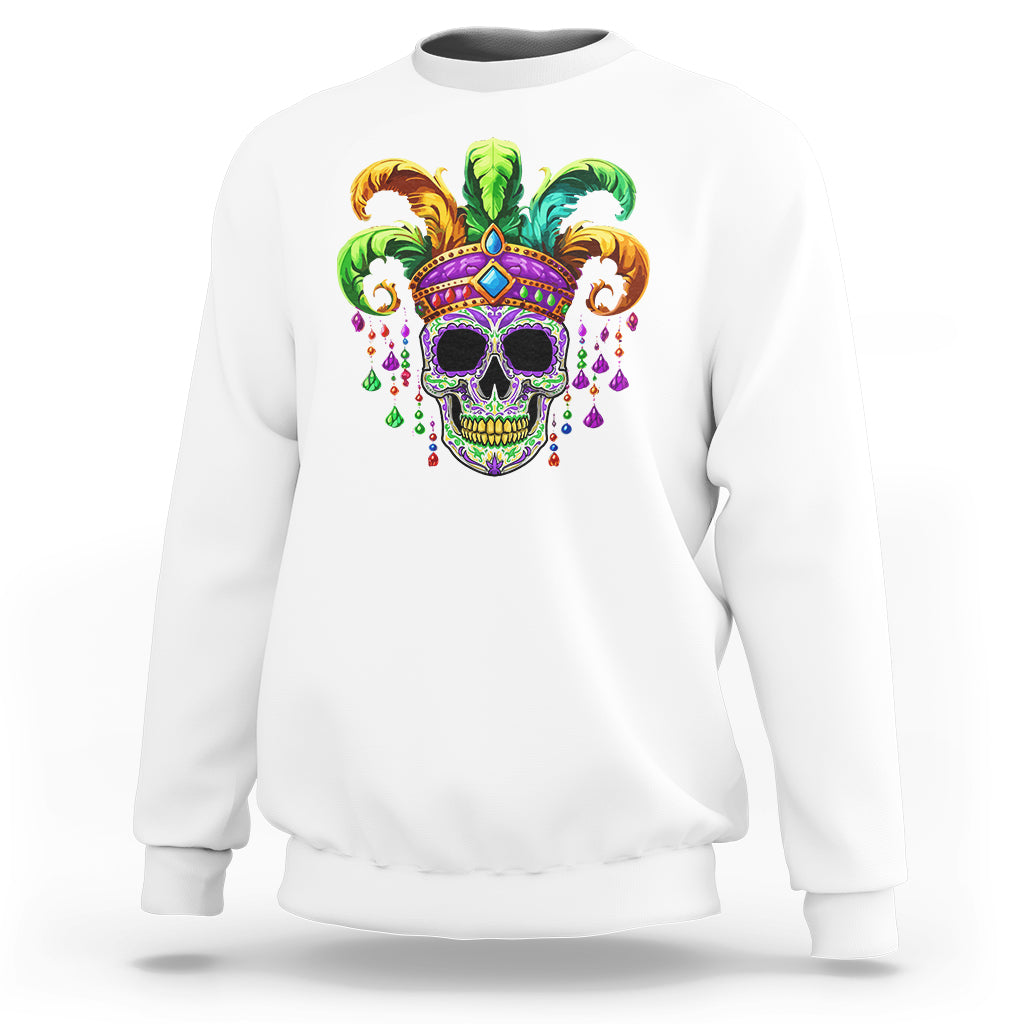 Mardi Gras Beads Sugar Skull Fat Tuesday New Orleans Sweatshirt - Wonder Print Shop