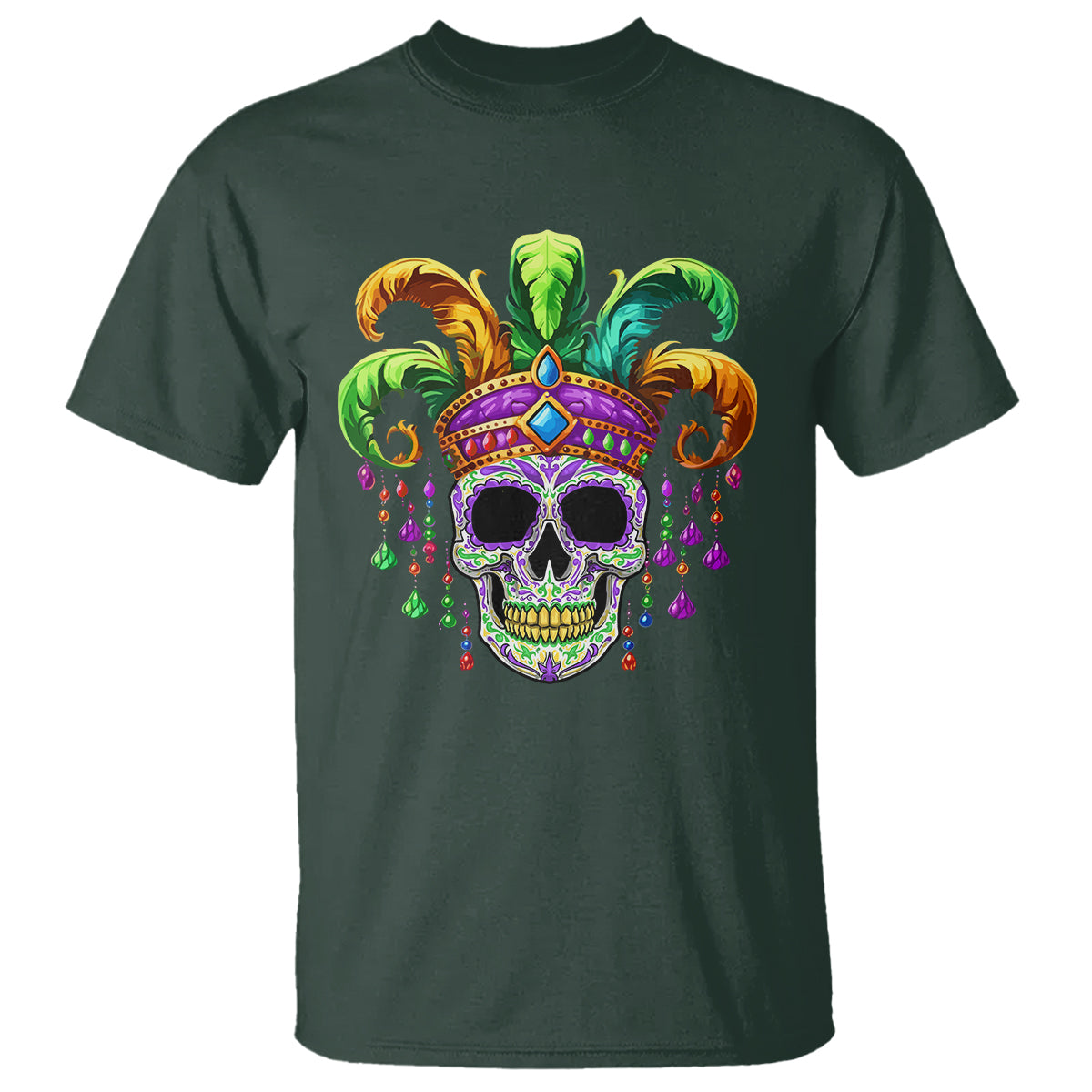 Mardi Gras Beads Sugar Skull Fat Tuesday New Orleans T Shirt - Wonder Print Shop