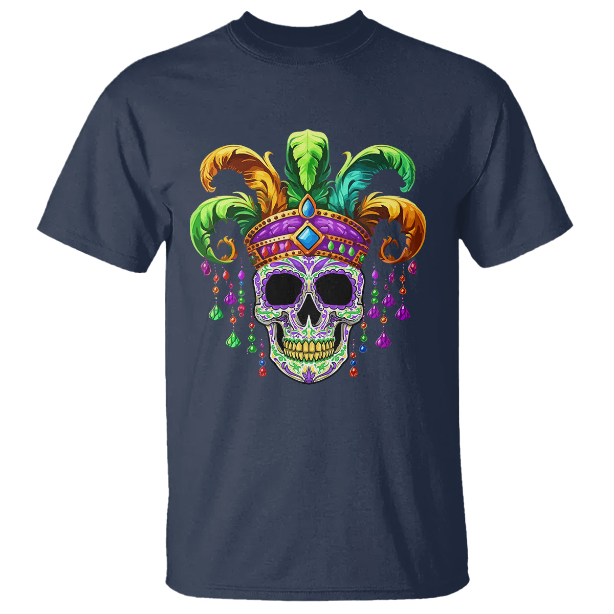 Mardi Gras Beads Sugar Skull Fat Tuesday New Orleans T Shirt - Wonder Print Shop