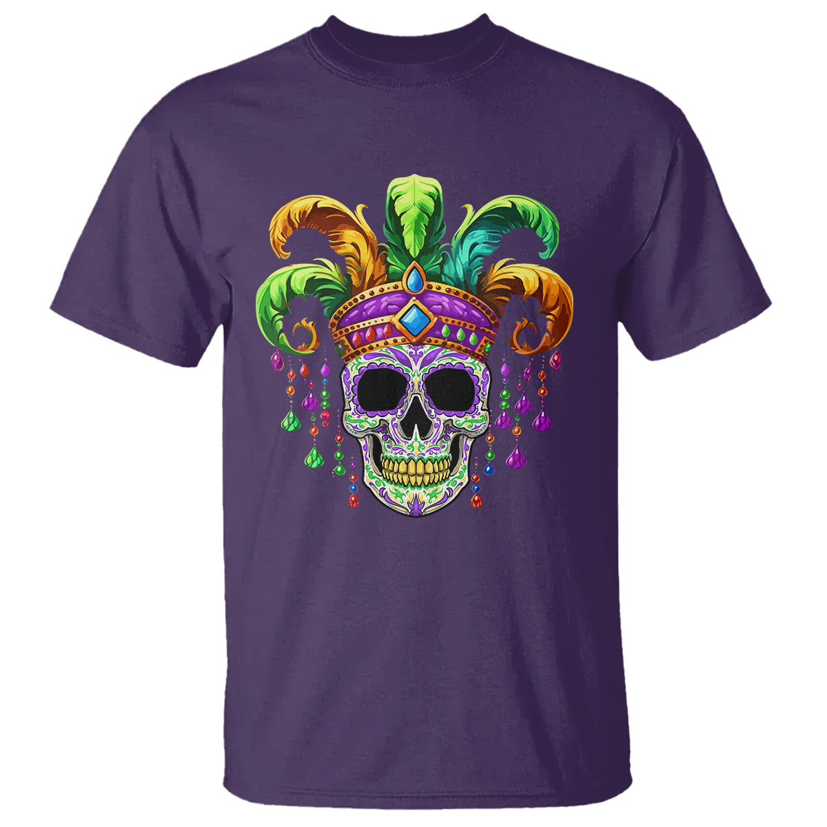 Mardi Gras Beads Sugar Skull Fat Tuesday New Orleans T Shirt - Wonder Print Shop