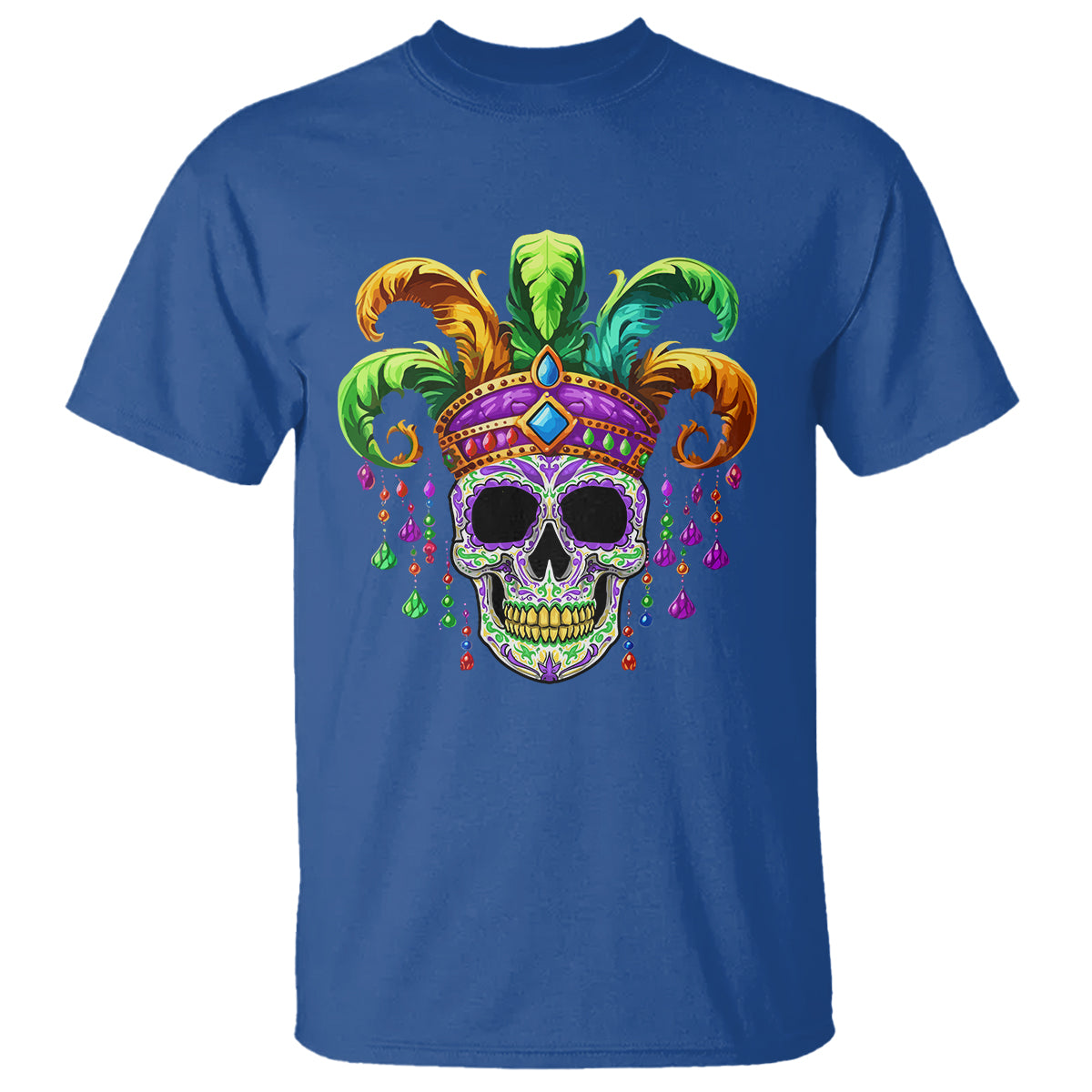 Mardi Gras Beads Sugar Skull Fat Tuesday New Orleans T Shirt - Wonder Print Shop