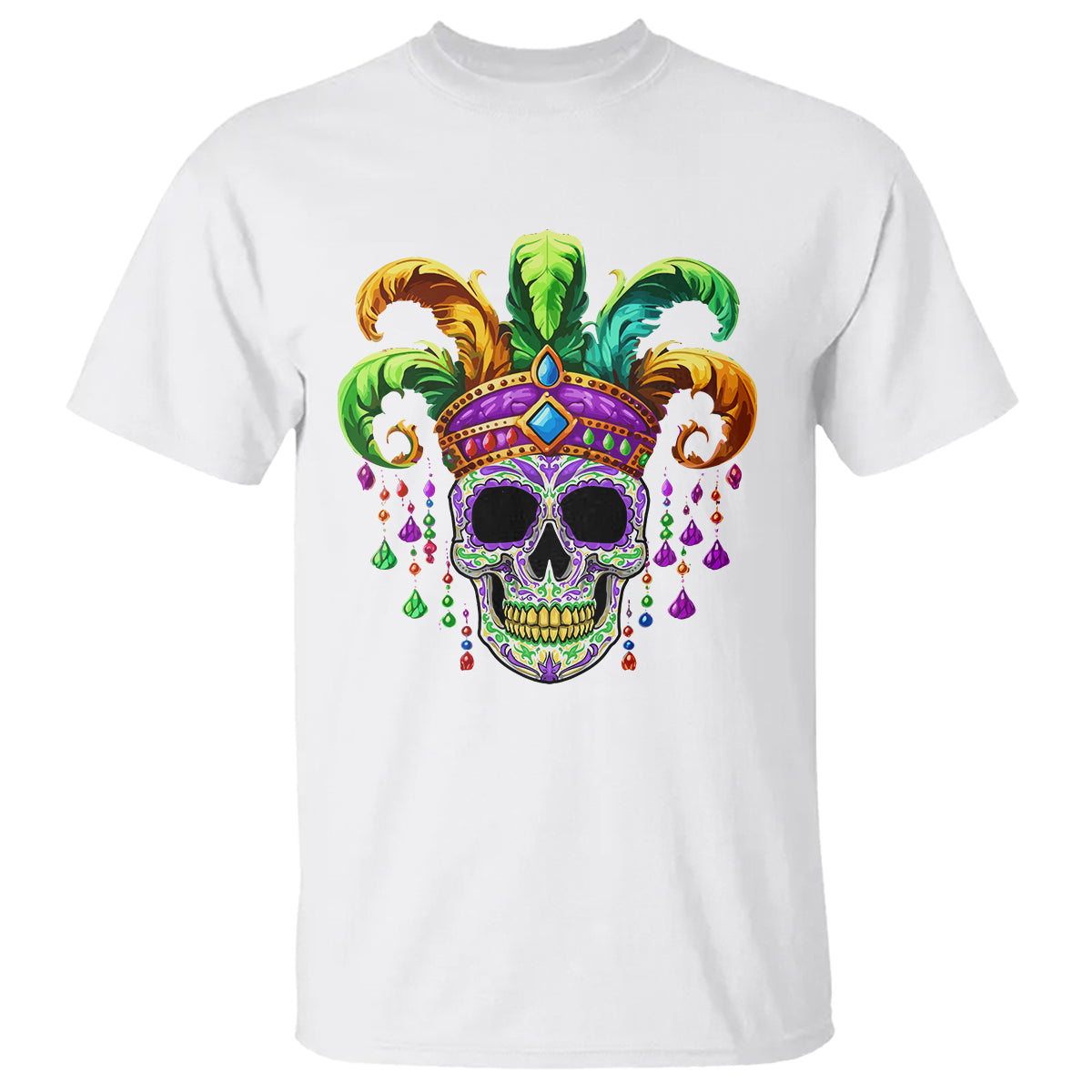 Mardi Gras Beads Sugar Skull Fat Tuesday New Orleans T Shirt - Wonder Print Shop